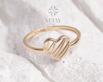 14K Gold Heart Ring, Heart Love Ring, Small Promise Ring, Open Stackable Heart Ring, Dainty Gold Ring, Heart Wedding Ring, Gift For Her