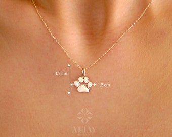 14K Gold Paw Print Necklace, Puppy Paw Pendant, Small Dog Cat Lover Charm Pendant, Engraved Initial Charm, Personalized Memorial Choker Gift