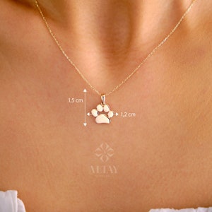 14K Gold Paw Print Necklace, Puppy Paw Pendant, Small Dog Cat Lover Charm Pendant, Engraved Initial Charm, Personalized Memorial Choker Gift