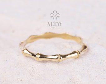 14K Gold Bamboo Ring, Dainty Gold Bamboo Stacking Ring, Bamboo Band, Tiny Gold Bone Ring, Trendy Gold Ring, Unisex Band Ring, Gift For Her
