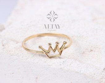 14K Gold Crown Ring, Dainty Gold Princess Crown Ring, Gold Princess Ring, Gold Tiara Ring, Gold Queen Ring, Birthday Gift for Her