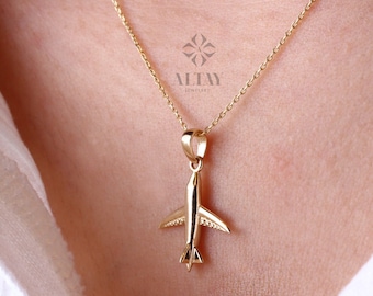 14K Gold Airplane Necklace, Plane Choker, Travel Necklace, Pilots Flight Attendant Gifts, Airplane Charm, Aviation Graduation Gifts for Her