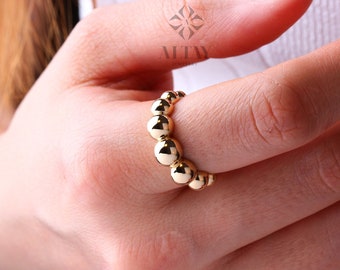 14K Gold Bead Ring, 14K Wedding Band, Bead Band, Beaded Gold Ring, Minimalist 14K Gold Bead Ring, Dainty Ring, Stacking Ring, Wedding Ring