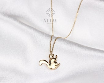 14K Gold Squirrel Necklace, Squirrel Charm Pendant, Good Luck Layering Chain Choker, Animal Pendant, Dainty Gold Charm Jewelry, Gift for Her