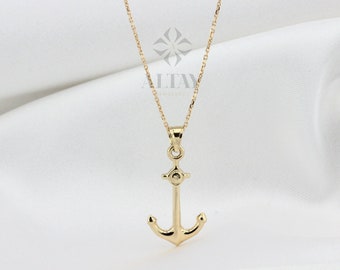 14K Gold Anchor Necklace, Tiny Gold Anchor Pendant, Anchor Choker Gold, Ship Anchor Charm, Women's Pendant, Birthday Gift For Her