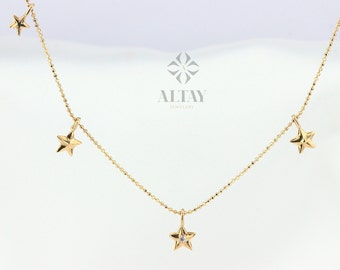 Collar de estrella de oro de 14 quilates, collar con dije, estrella de oro, collar de cadena de oro, oro delicado, colgante de estrella, gargantilla de oro en capas celestial