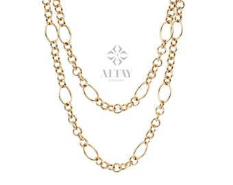 14K Gold Chain Necklace, Rolo Chain Choker, Oval Links Necklace, Chunky Vintage Chain Necklace, Women Stacking Necklace, Stacking Necklace