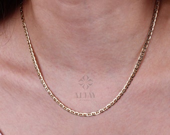 14K Gold Anchor Mariner Chain Necklace, 3mm 4mm Flat Choker, Mariner Curb Chain, Bold Mariner Chain, Mariner Anchor Chain, Men Women Chain