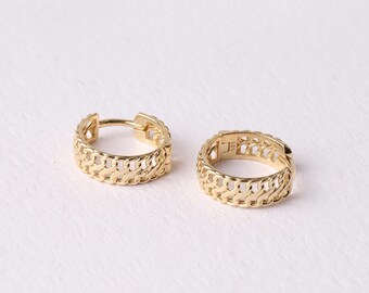 14K Gold Vienna Hoop Earrings, Vienna Hoop Earrings, Small Hoop Earrings, Huggie Hoop, Armoured Chain Hoop, Chunky Gold Hoop, Gift For Her