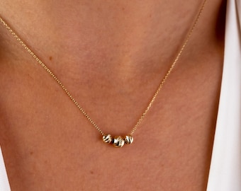 14K Gold Spheres Necklace, Textured Triple Balls Pendant Necklace, Geometric Shaped Three Beads Charm Pendant, Round Bead Necklace