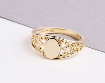 14K Gold Name Ring, Engraveable Initial Ring, Personalized Statement Ring, Stacking Band Ring, Custom Name Ring Women, Cursive Engrave