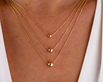 14K Gold Ball Necklace, 3 4 5 mm Gold Ball Necklace, Gold Sphere Necklace, Round Bead Floating Necklace, Dainty Gold Tiny Bead Choker