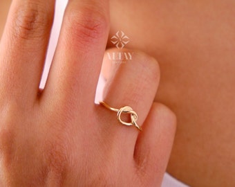 14K Solid Gold Knot Ring, Tie The Knot Ring, Dainty Knot Ring, Minimalist Fashion Stackable, Delicate, Pretzel Knot Ring, Twisted Wire Tie