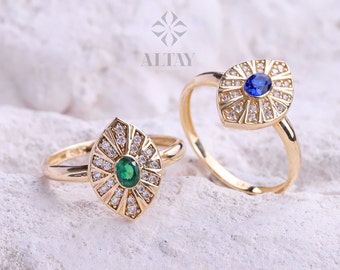 14K Gold Vintage Birthstone Ring, Gemstone Gold Stackable Ring, Dainty Gold Elegant Ring, Art Deco Wedding Band Ring, Christmas Gift