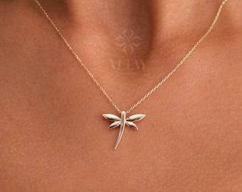 14K Gold Dragonfly Necklace, Dragonfly Gold Pendant, Gold Dragonfly Charm, Minimalist Dragonfly Choker, Dainty Gold Necklace, Gift For Her