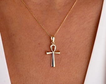 14K Gold Cross Necklace, Crucifix Pendant Chain, Jesus Christ Religious Jewelry, Christening, Dainty Cross Charm, Christian Pendant Gift