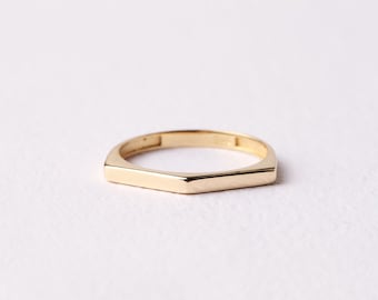 14K Gold Edge Ring, Dainty Geometric Band Ring, Chunky Two Face Edge Gold Ring, Thick Band Statement Ring, Angular Ring Real Gold