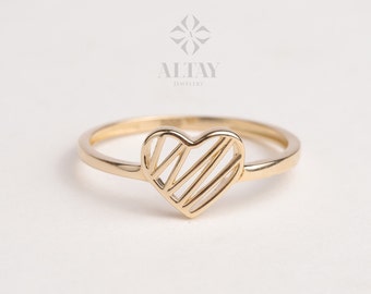 14K Gold Heart Ring, Heart Love Ring, Small Promise Ring, Open Stackable Heart Ring, Dainty Gold Ring, Heart Wedding Ring, Gift For Her