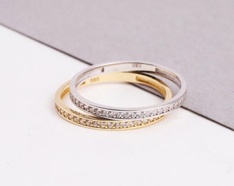14K Gold Half Eternity Ring, Wedding Band, Stacking Rings, Minimalist Ring, CZ Eternity Ring, Dainty Eternity Ring, CZ Wedding Band