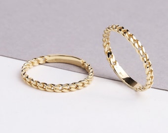 14K Gold Chain Ring, 2MM Cuban Link Ring, Thin Chain Curb Ring, Cuban Chain Ring, Solid Gold Stacking Ring, Minimalist Chain Link