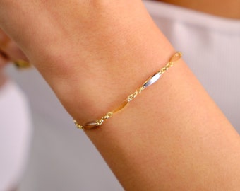 14K Gold Figaro Chain Bracelet, 2mm Oval Figaro Chain Bracelet, Dainty Layering Gold Bracelet, Men Women Figaro Chain Bracelet, Thin Chain