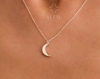 14K Gold Moon Necklace, Crescent Moon Pendant, Gold Moon Charm, Woman Celestial Charm Necklace, Minimalist Jewelry, Dainty Gift For Her