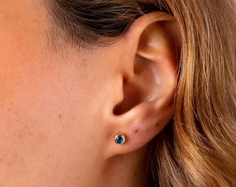 14K Gold Evil Eye Stud Earrings, Evil Eye Tiny Stud, Round Earrings, Minimalist Protection Jewelry, Dot Evil Eye Stud Earrings