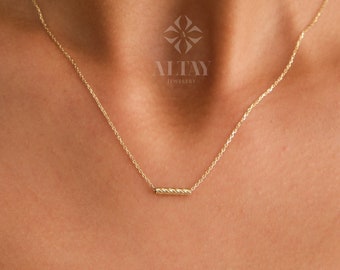 14K Gold Tube Bar Necklace, Textured Bar Pendant, Bar Chain Choker, Layering Gold Necklace, Dainty Tube Charm Necklace, Delicate Gift