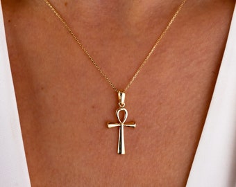 14K Gold Cross Necklace, Crucifix Pendant Chain, Jesus Christ Religious Jewelry, Christening, Dainty Cross Charm, Christmas Pendant Gift