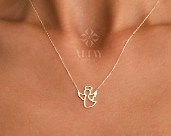 14K Gold Angel Necklace, Cherub Pendant, Guardian Angel, Positivity Symbol, Layering Chain, Good Luck Charm, Dainty Necklace,Gift For Her