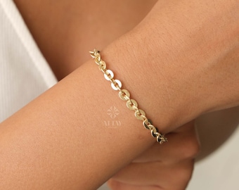 14K Gold Chain Bracelet, Rolo Chain Bracelet, Oval Links Bracelet, Chunky Chain Bracelet, Cable Chain Bracelet, Women Stacking Bracelet