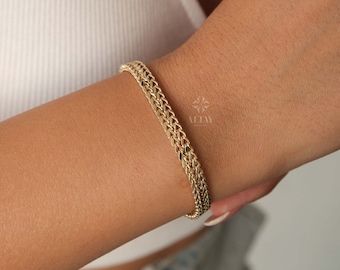 14K Gold Palm Franco Chain Bracelet, Double Wheat Foxtail Curb Chain, Palm Wheat Chain Anklet, Spiga Chain Bracelet, Men Women Chain