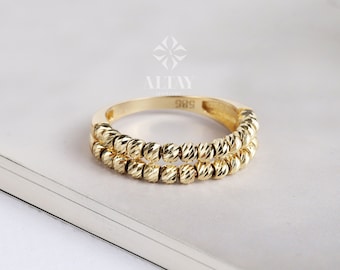 14K Gold Tiny Ball Ring, Beaded Wedding Band, Ball Half Eternity Ring, Dot Stacking Ring, Pointer Finger Ring, Small Bead Ring, Wedding Ring