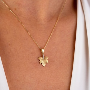 14K Gold Ahorn Blatt Halskette, kanadischer Ahorn CZ Diamant Anhänger Halskette, Kanada Blatt Charme, Herbst Blatt Schmuck, Kanada Ahorn Blatt Halskette