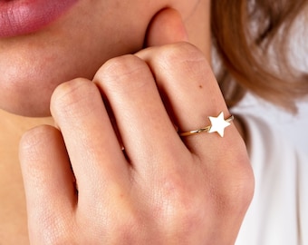 14K Solid Gold Star Ring, Stacking Ring, Tiny Astral Star Ring, Sidereal Minimalist Ring, Gift for Her, Dainty Ring, Chance Band, Stackable