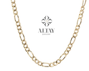 14K Gold Figaro Chain Necklace, 4MM Figaro Chain Choker, Dainty Layering Gold Necklace, Men Women Figaro Chain Necklace, Thick Link Chain