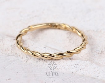 14K Solid Gold Twist Ring, Rope Style Twisted Gold Ring, Dainty Stacking Ring, Simple Delicate Stack Twist Ring, Thin Twist Wedding Band