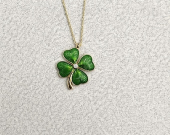 14K Gold Four Leaf Clover Necklace, Dainty Good Luck Pendant, Clover Lucky Charm Necklace, St. Patrick's Day Accessory Choker, Gift for Her