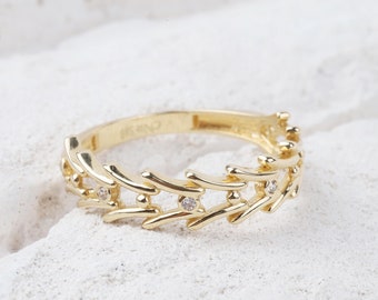 14K Gold Crown Band Ring, Tiara Gold Ring, Princess Crown Weddding Band, Dainty Stacking Ring,  Minimalist Crown Ring, Rings For Wife