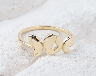 14K Gold Butterfly Ring, Dainty Gold Stacking Ring, Statement Valentine's Day Ring, Double Butterfly Ring, Minimalist Everyday Gold Jewelry