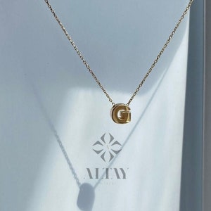 14K Solid Gold Initial Necklace, Letter Pendant Choker, Minimal Letter Charm, Name Necklace, Dainty Personalized Pendant, Gift For her zdjęcie 5