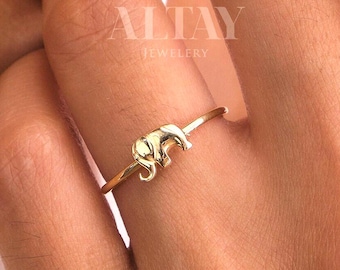 14K Gold Elephant Ring, Dainty Gold Animal Ring, Lucky Elephant Symbol Ring, Minimal Real Gold Ring, Meaningful Gift for Her
