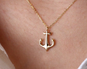 14K Gold Anchor Necklace, Tiny Gold Anchor Pendant, Anchor Choker Gold, Ship Anchor Charm, Women's Pendant, Birthday Gift For Her