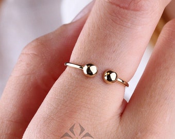 14K Gold Open Ball Ring, Thin Stacking Cuff Ring, Tiny Gold Ring, Dainty Bead Band, Minimalist Gold Ring, Gift For Her