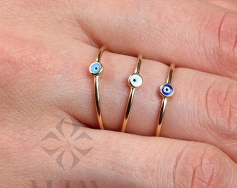 14K Gold Evil Eye Ring, Mini Evil Eye Stackable Ring, Good Luck Ring, Dainty Ring, Gift For Her, Minimal Ring, Protection Sign