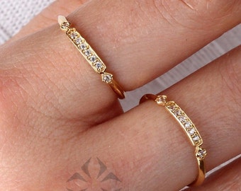 14K Gold Vintage Diamond Ring, Vintage Style Solid Gold Stackable Ring, Dainty Gold Elegant Ring, Art Deco Wedding Band Ring, Half Eternity