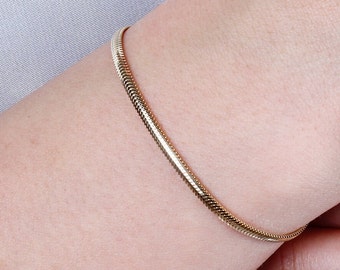 14K Gold Herringbone Bracelet, Flat Chain Snake Bracelet, Dainty Herringbone Bracelet, Minimalist Jewelry, Thick Gold Bracelet, Gift for her