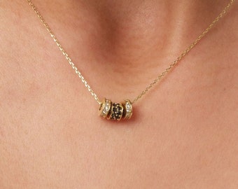 14K Gold Cylinder Tube Necklace, Pave Pendant Necklace, Rolling Barrel Pendant, Elegant Charm Necklace, Sparkle Layering Necklace
