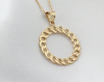 14K Gold Cuban Link Pendant, Small Chain Necklace, Mini Miami Cuban Link Choker, Layered Real Gold Charm, Daily Necklace, Gift for Her
