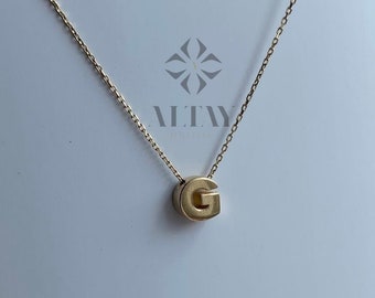 14K Solid Gold Initial Necklace, Letter Pendant Choker, Minimal Letter Charm, Name Necklace, Dainty Personalized Pendant, Gift For her